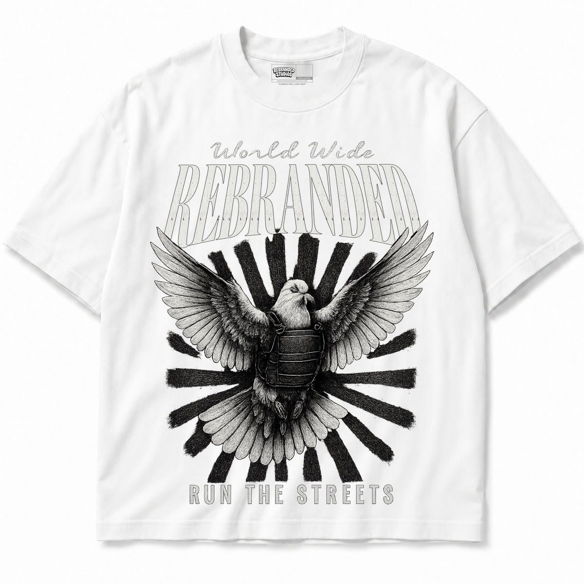 Rebranded Studios apparel — front without sneakers