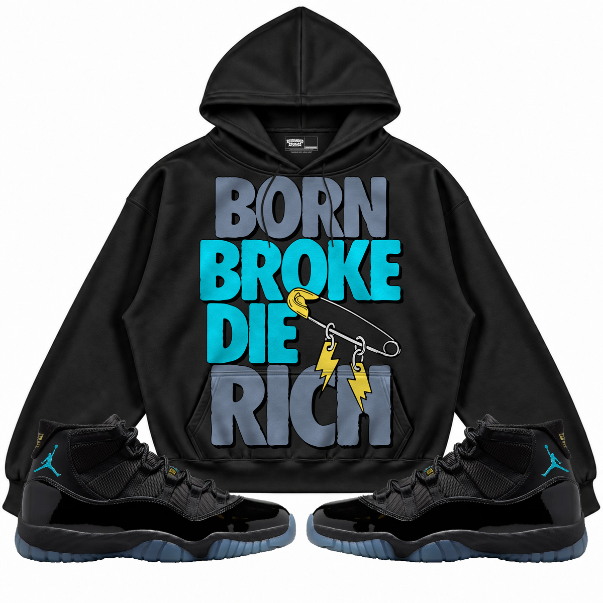 Rebranded Studios apparel — front styled with matching sneakers