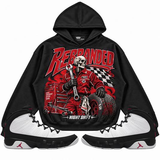 Rebranded Studios apparel — front styled with matching sneakers