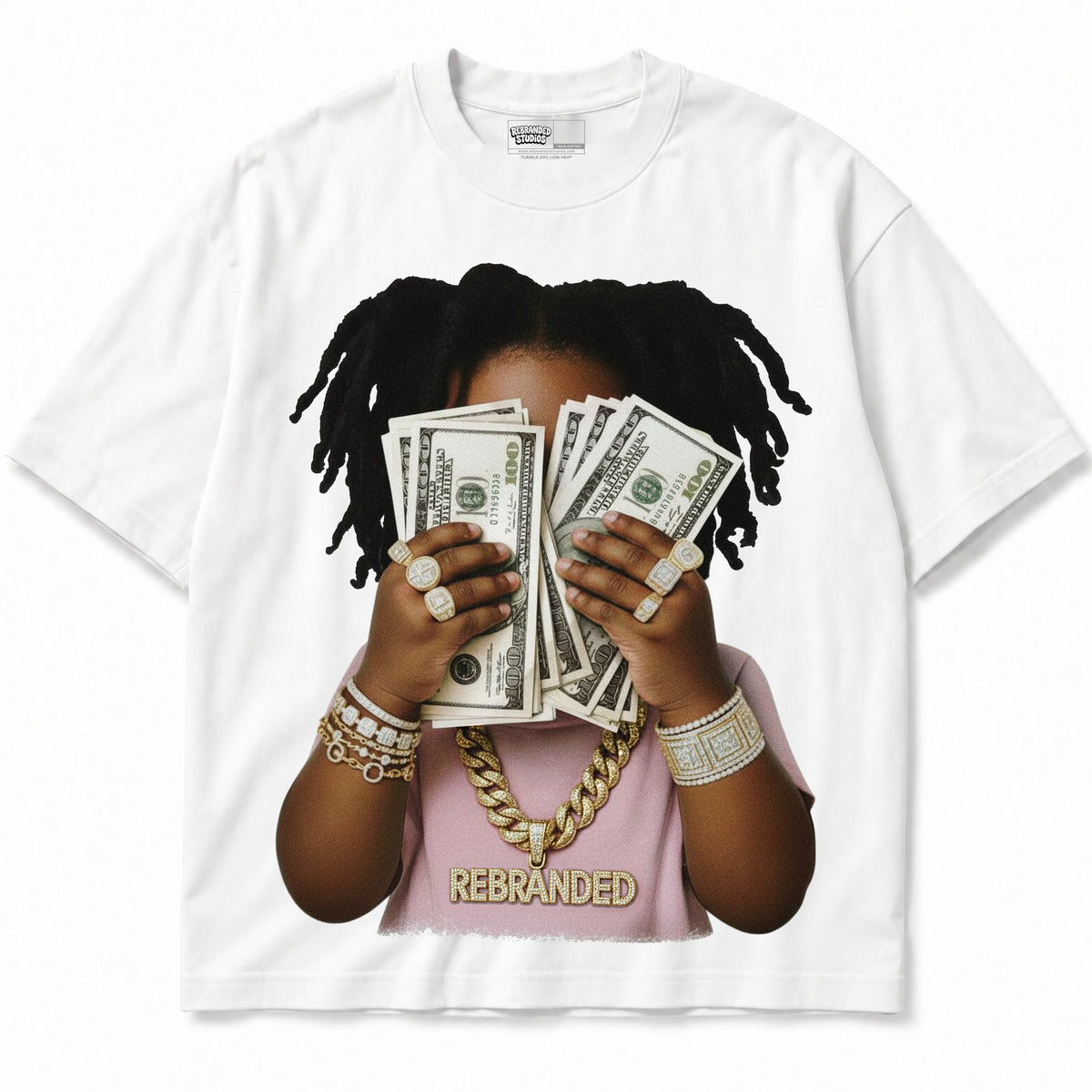 Rebranded Studios apparel — front without sneakers