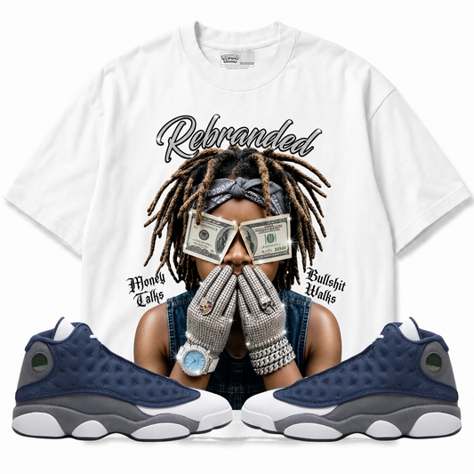 Rebranded Studios apparel — front styled with matching sneakers