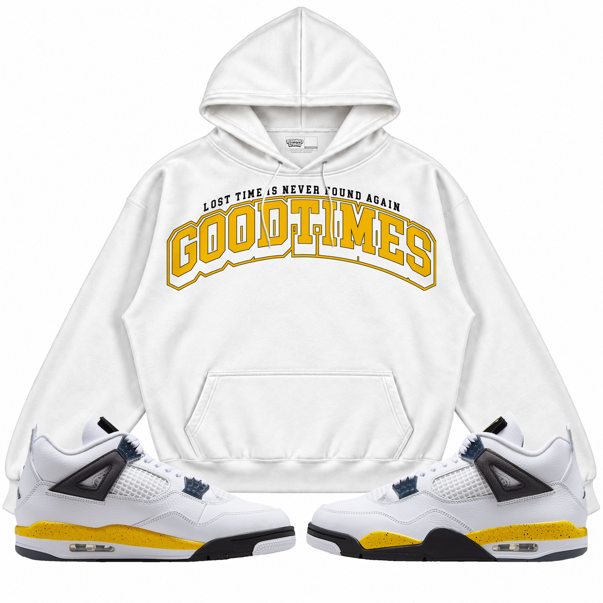 Rebranded Studios apparel — front styled with matching sneakers
