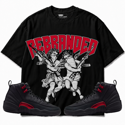 Rebranded Studios apparel — front styled with matching sneakers