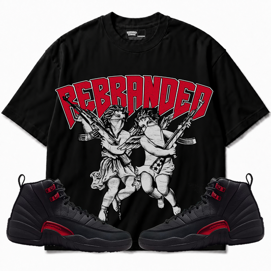 Rebranded Studios apparel — front styled with matching sneakers