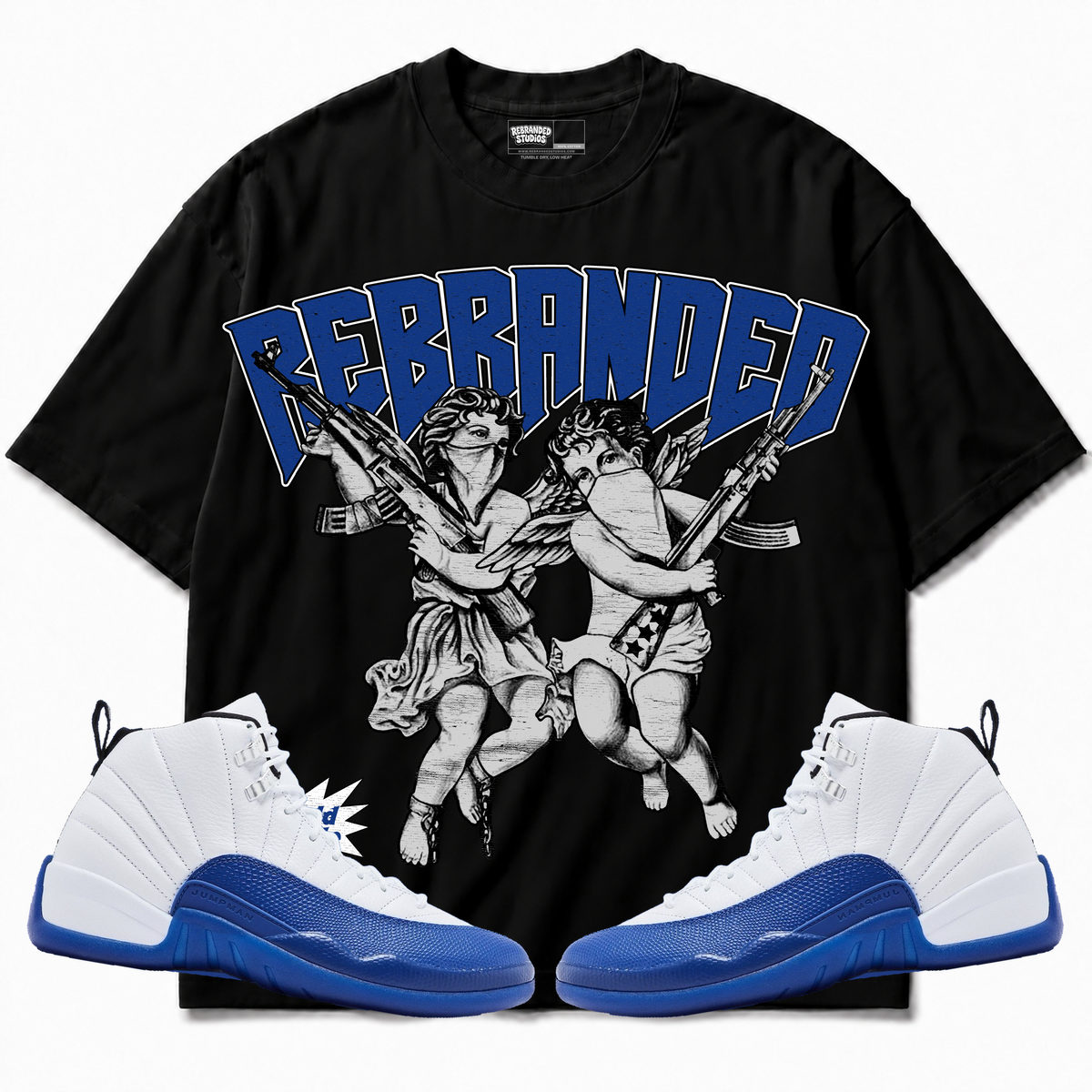 Rebranded Studios apparel — front styled with matching sneakers