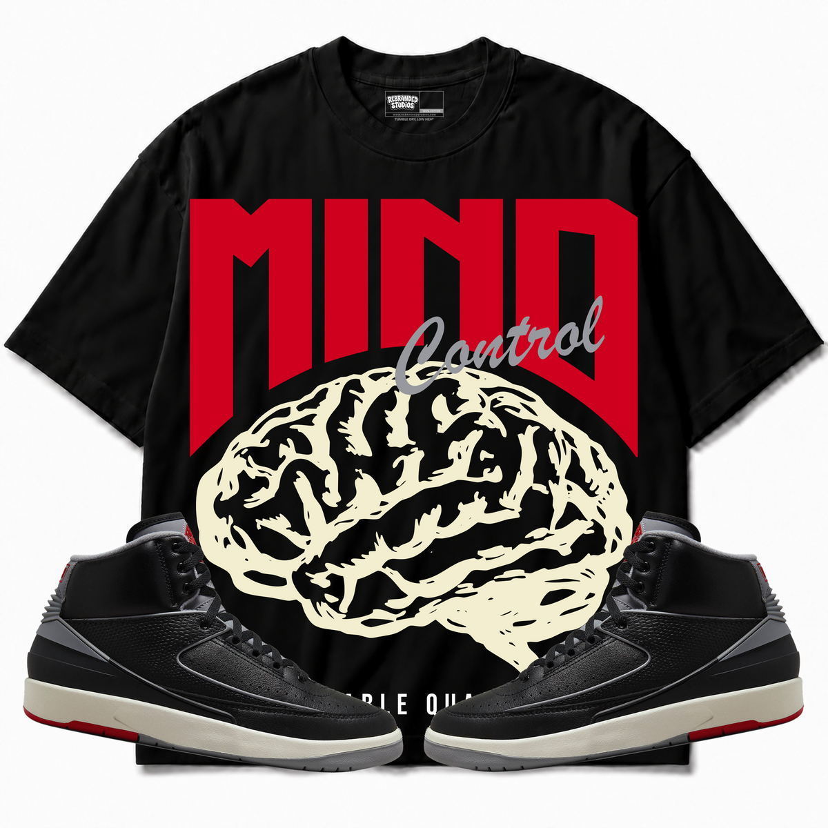 Rebranded Studios apparel — front styled with matching sneakers
