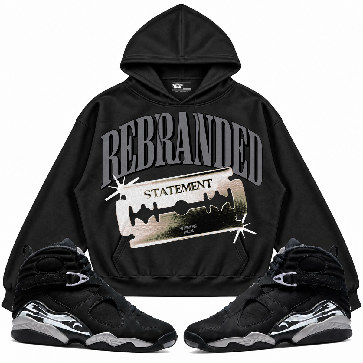Rebranded Studios apparel — front styled with matching sneakers
