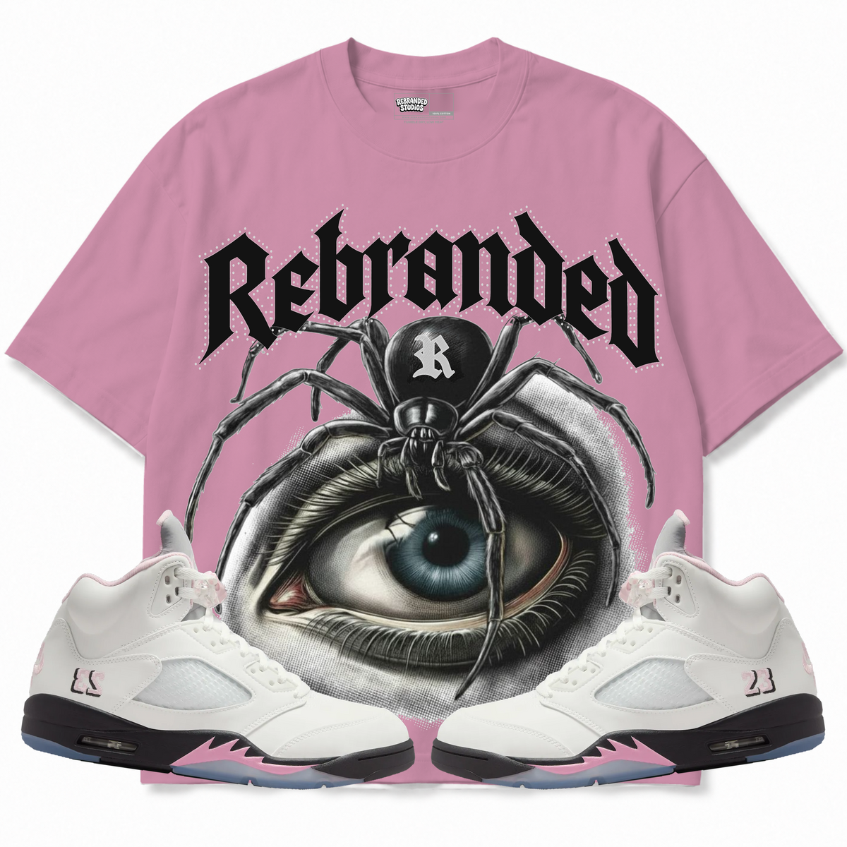 Rebranded Studios apparel — front styled with matching sneakers