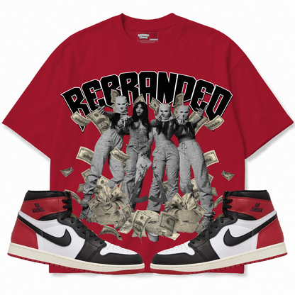 Rebranded Studios apparel — front styled with matching sneakers