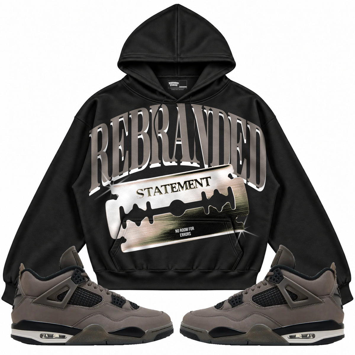 Rebranded Studios apparel — front styled with matching sneakers