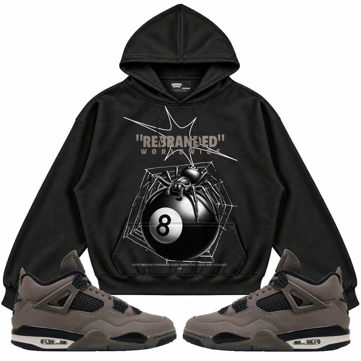 Rebranded Studios apparel — front styled with matching sneakers