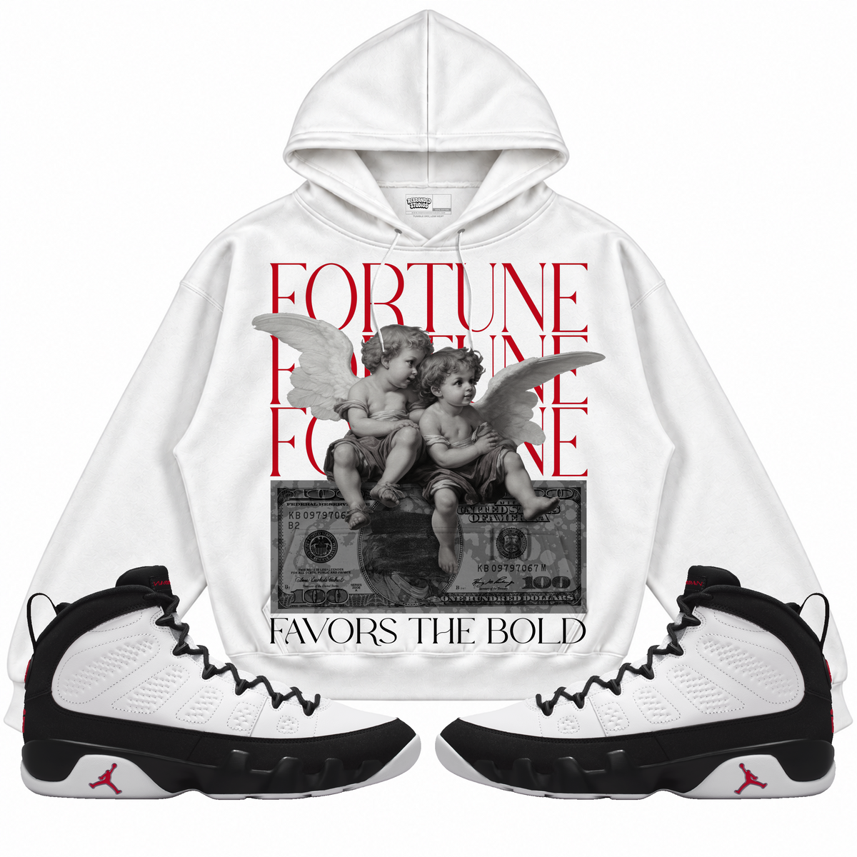 Rebranded Studios apparel — front styled with matching sneakers