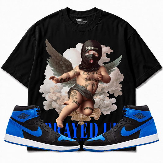 Rebranded Studios apparel — front styled with matching sneakers