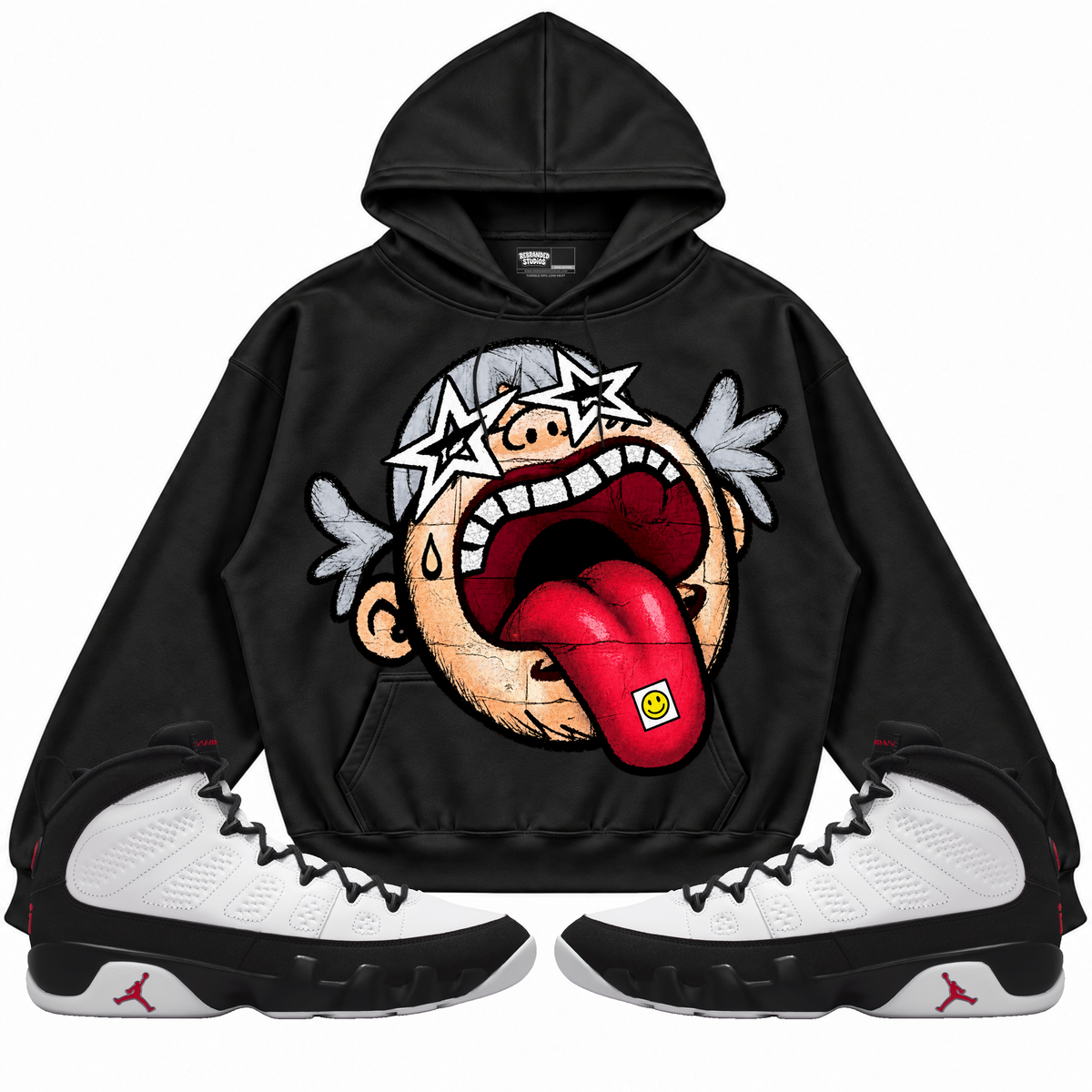 Rebranded Studios apparel — front styled with matching sneakers