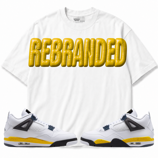 Rebranded Studios apparel — front styled with matching sneakers