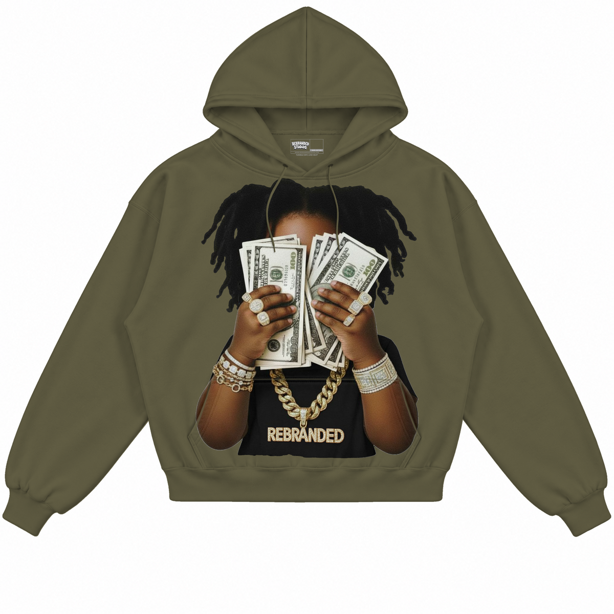 Rebranded Studios apparel — front without sneakers