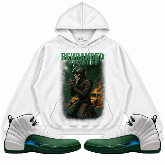Rebranded Studios apparel — front styled with matching sneakers