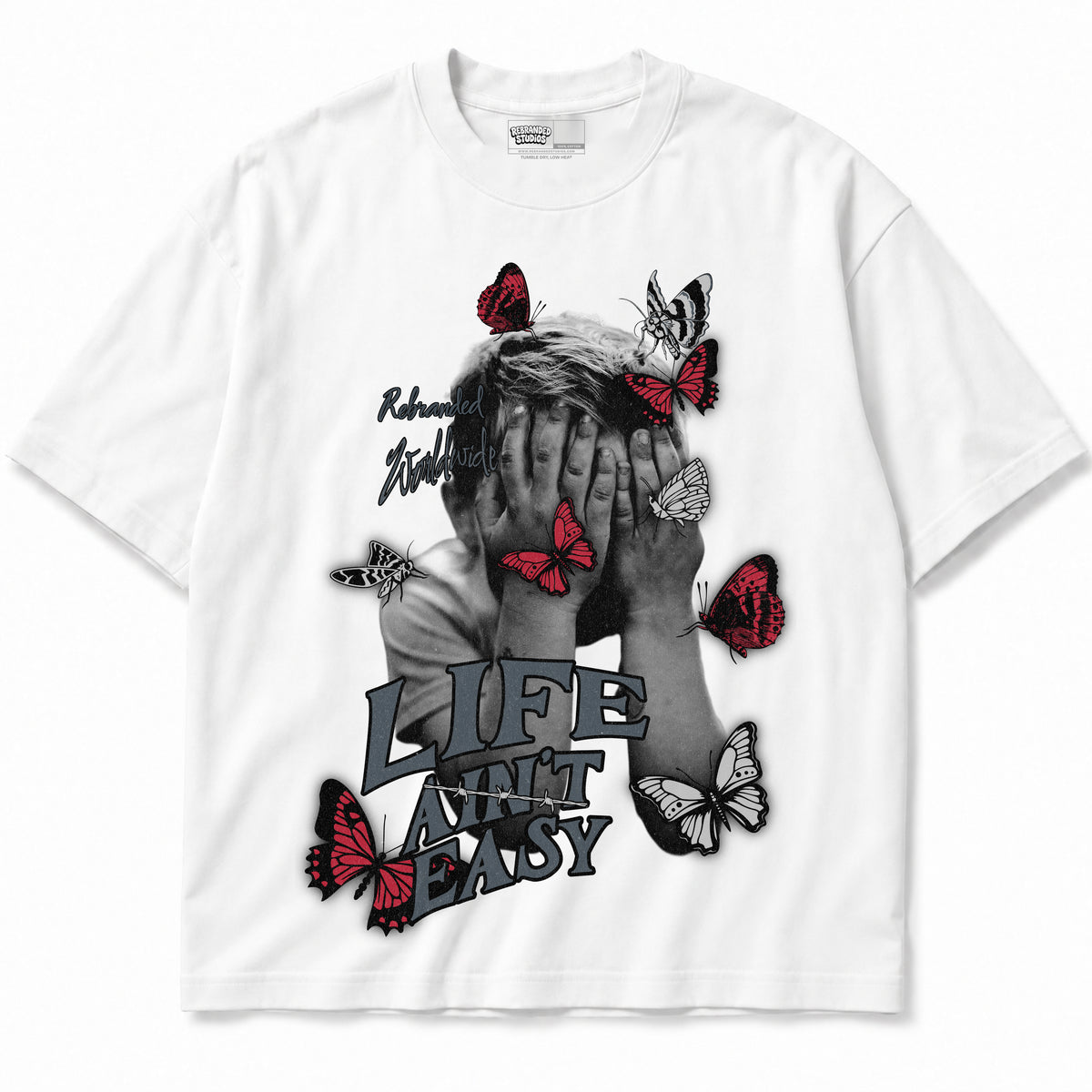 Rebranded Studios apparel — front without sneakers