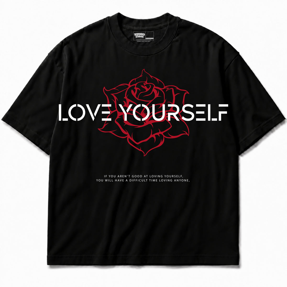Rebranded Studios apparel — front without sneakers