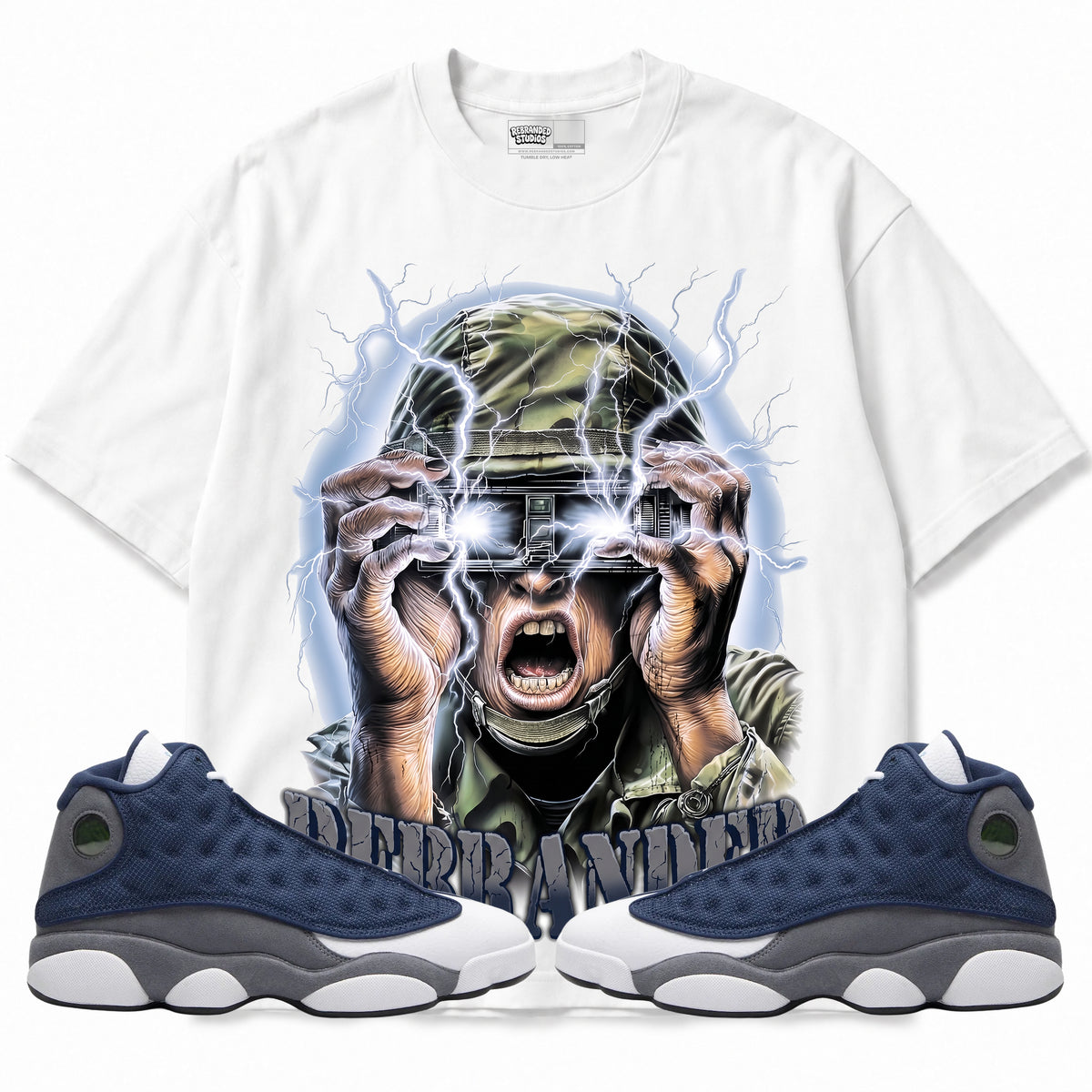 Rebranded Studios apparel — front styled with matching sneakers