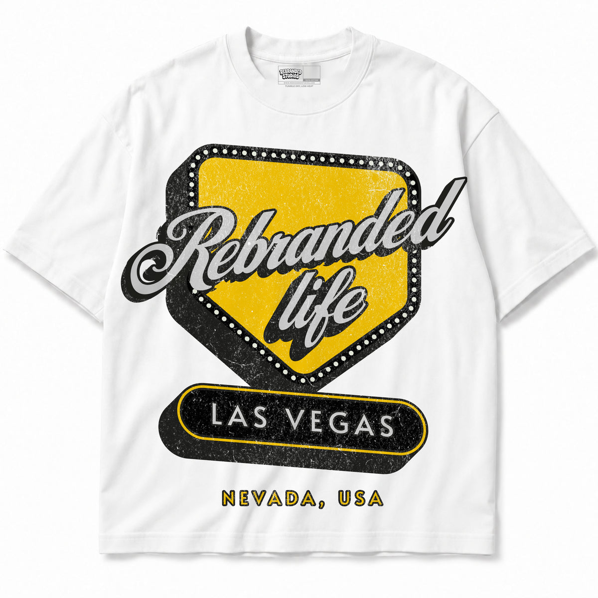 Rebranded Studios apparel — front without sneakers
