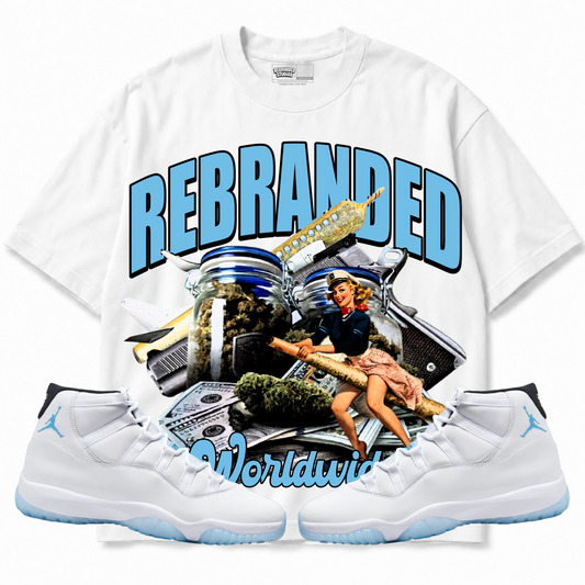 Rebranded Studios apparel — front styled with matching sneakers