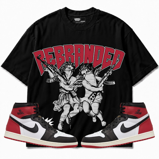 Rebranded Studios apparel — front styled with matching sneakers