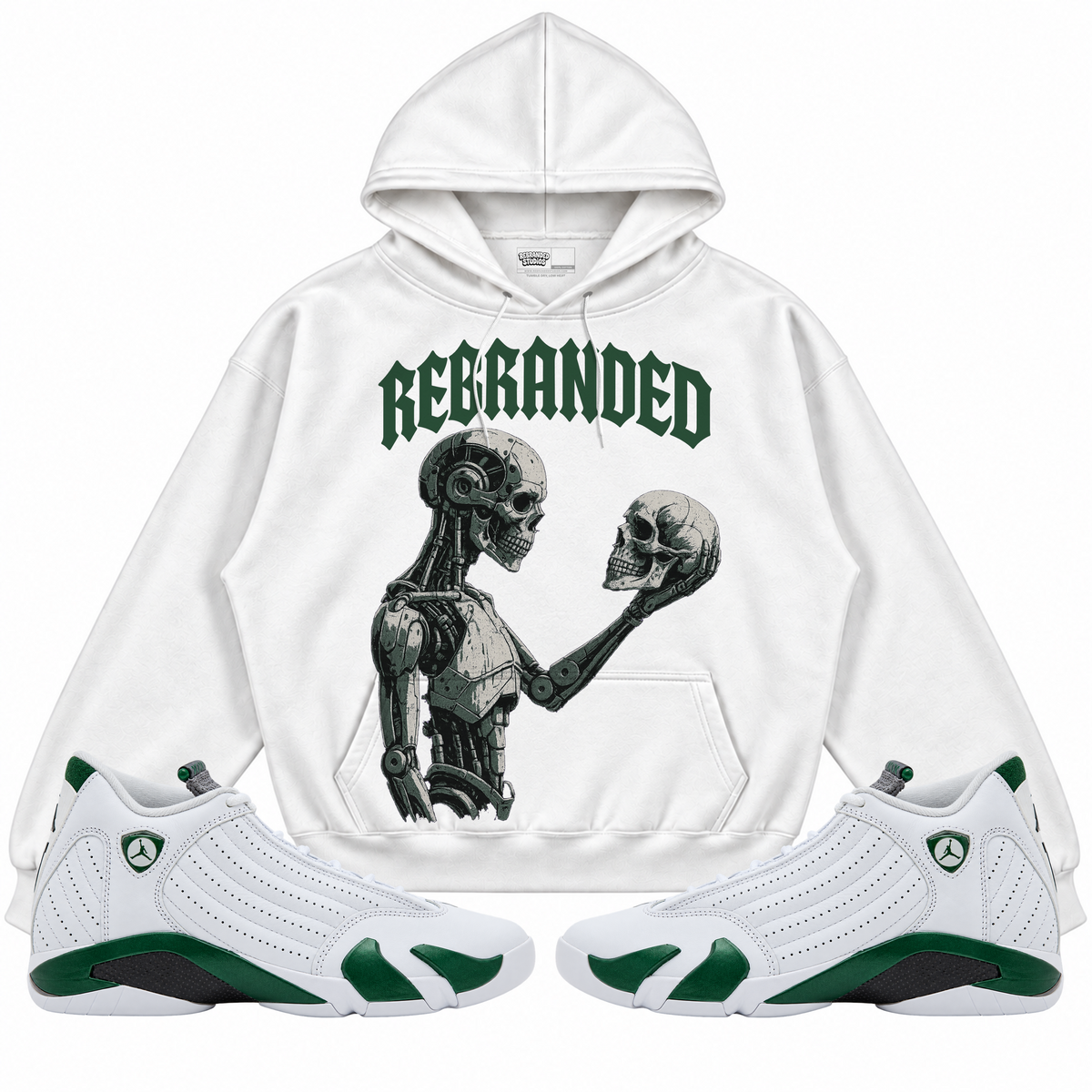 Rebranded Studios apparel — front styled with matching sneakers