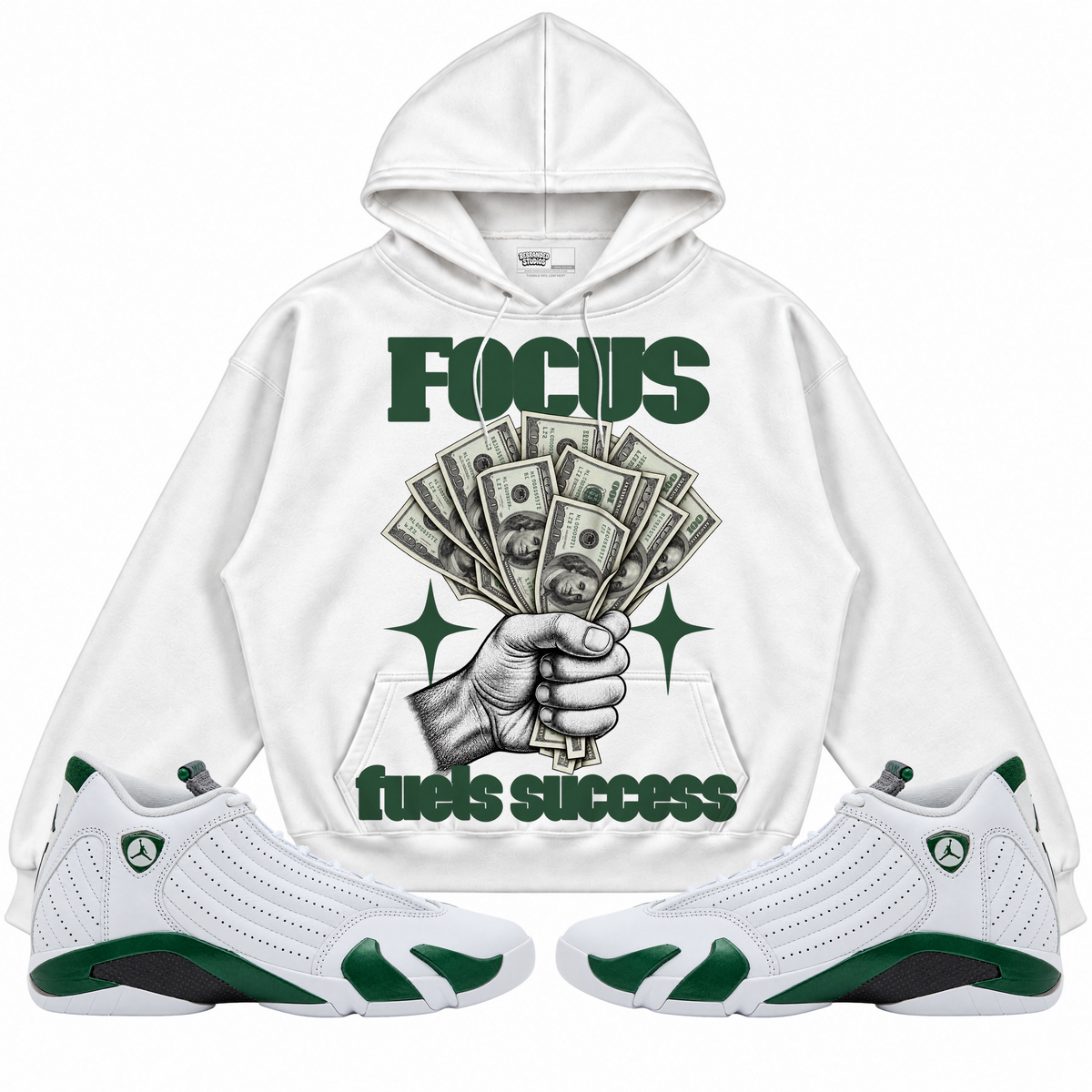 Rebranded Studios apparel — front styled with matching sneakers