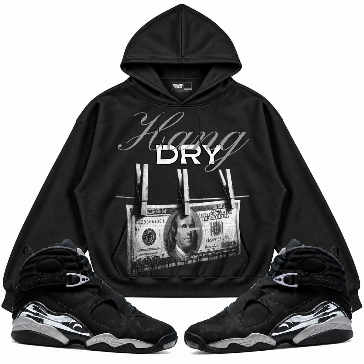 Rebranded Studios apparel — front styled with matching sneakers