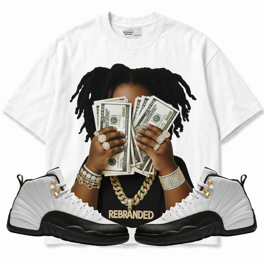 Rebranded Studios apparel — front styled with matching sneakers