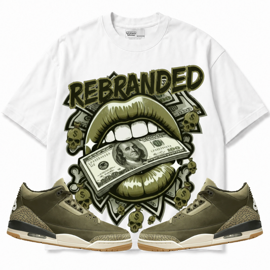 Rebranded Studios apparel — front styled with matching sneakers