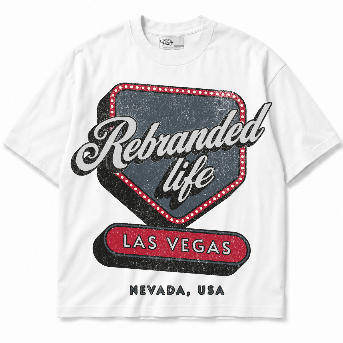 Rebranded Studios apparel — front without sneakers