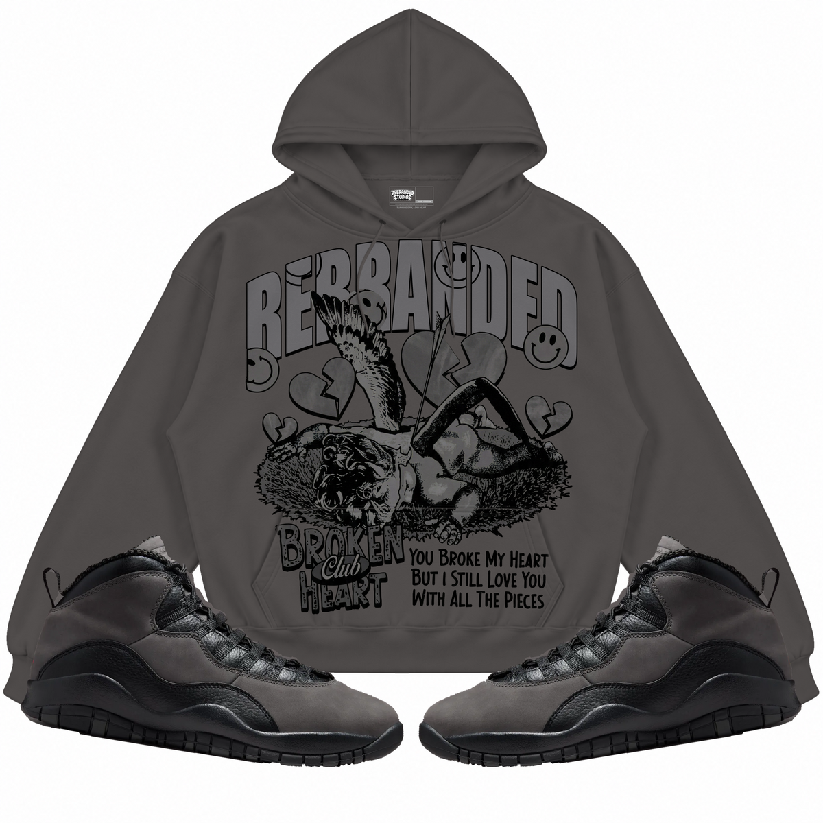 Rebranded Studios apparel — front styled with matching sneakers
