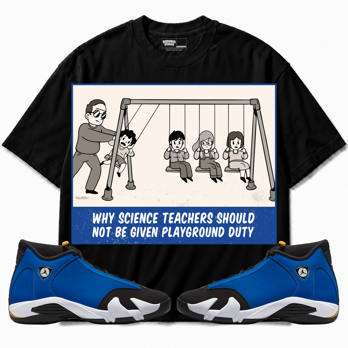 Rebranded Studios apparel — front styled with matching sneakers