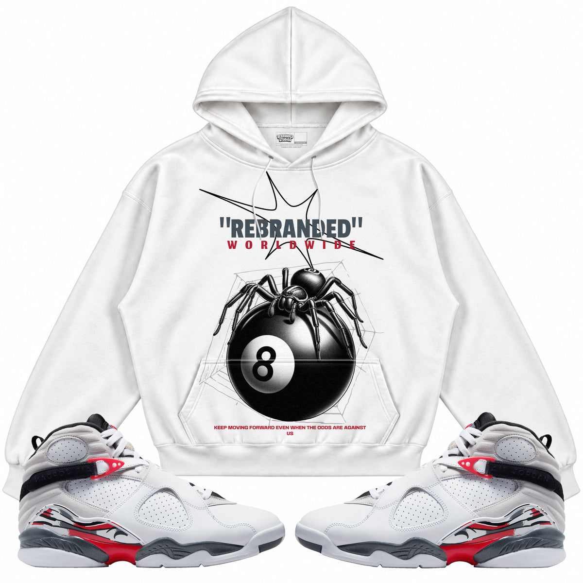 Rebranded Studios apparel — front styled with matching sneakers