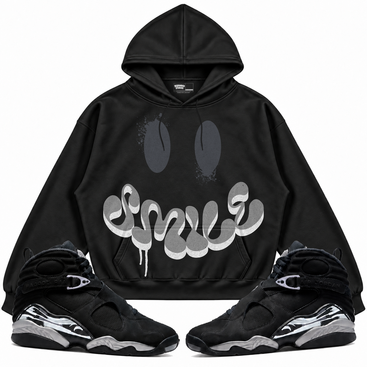 Rebranded Studios apparel — front styled with matching sneakers