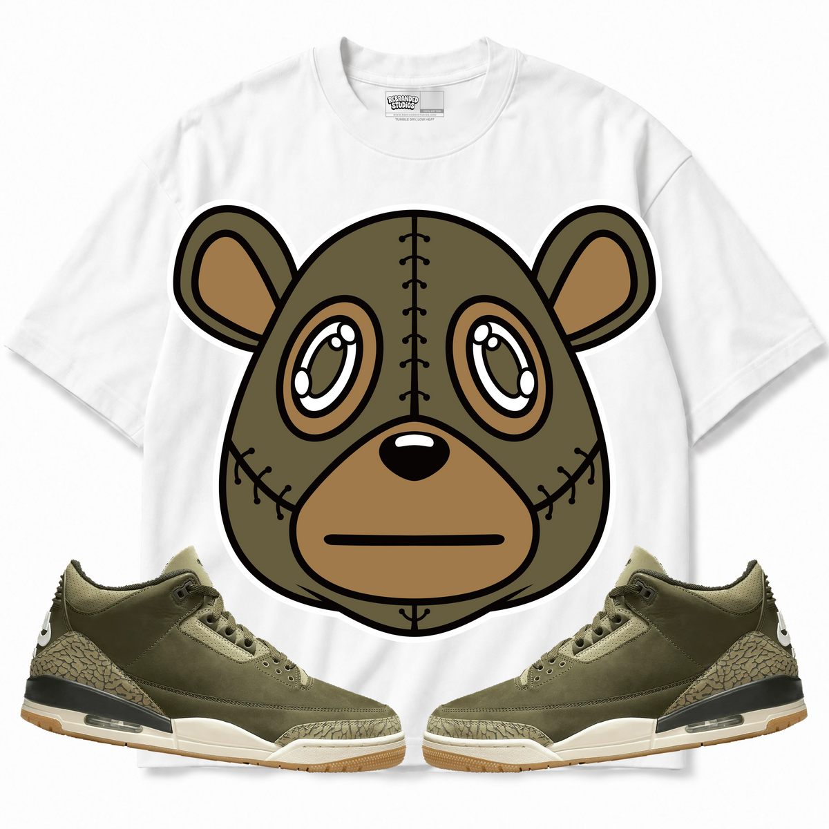 Rebranded Studios apparel — front styled with matching sneakers