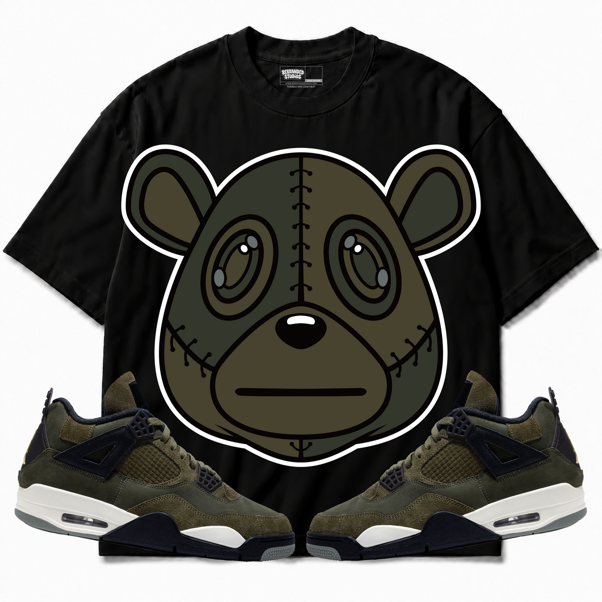 Rebranded Studios apparel — front styled with matching sneakers