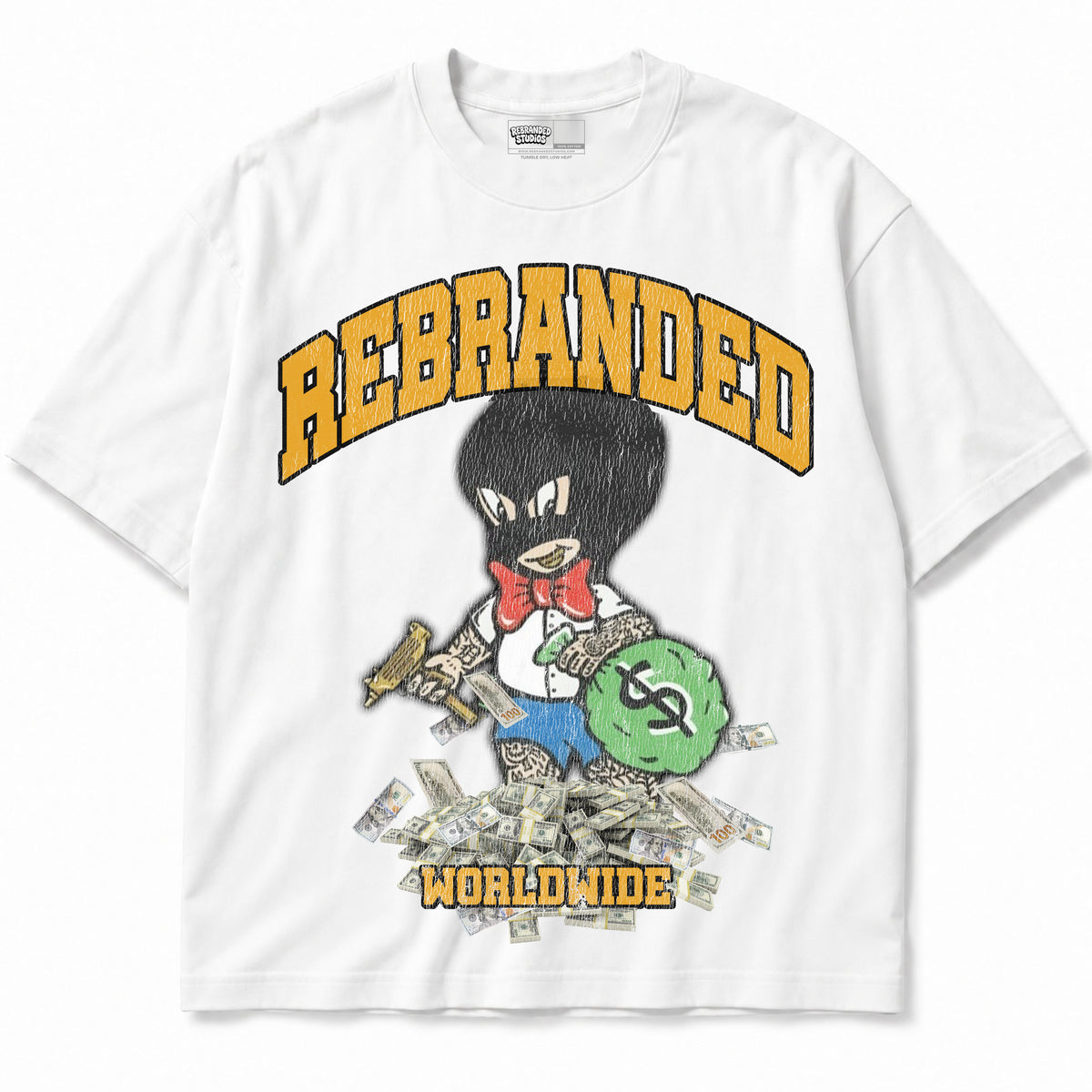 Rebranded Studios apparel — front without sneakers