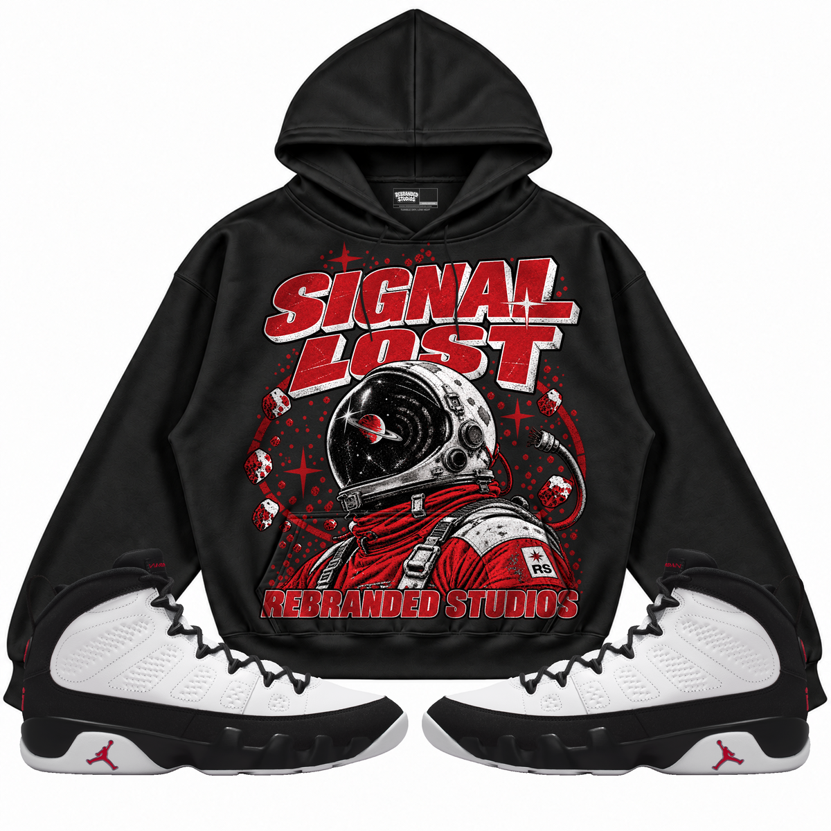 Rebranded Studios apparel — front styled with matching sneakers