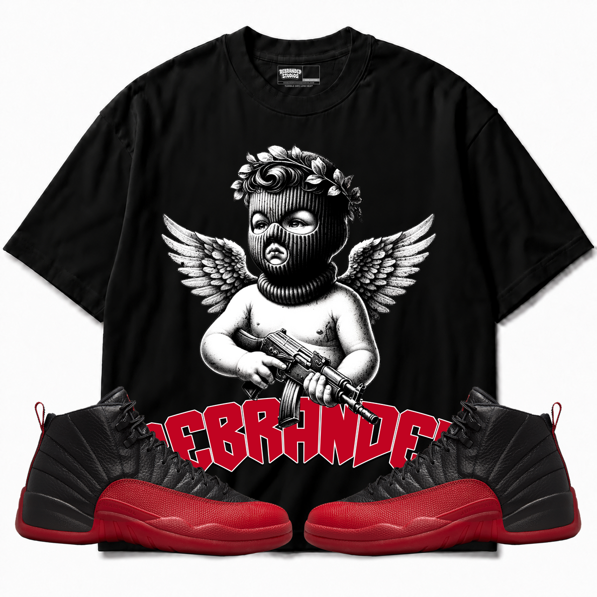 Rebranded Studios apparel — front styled with matching sneakers