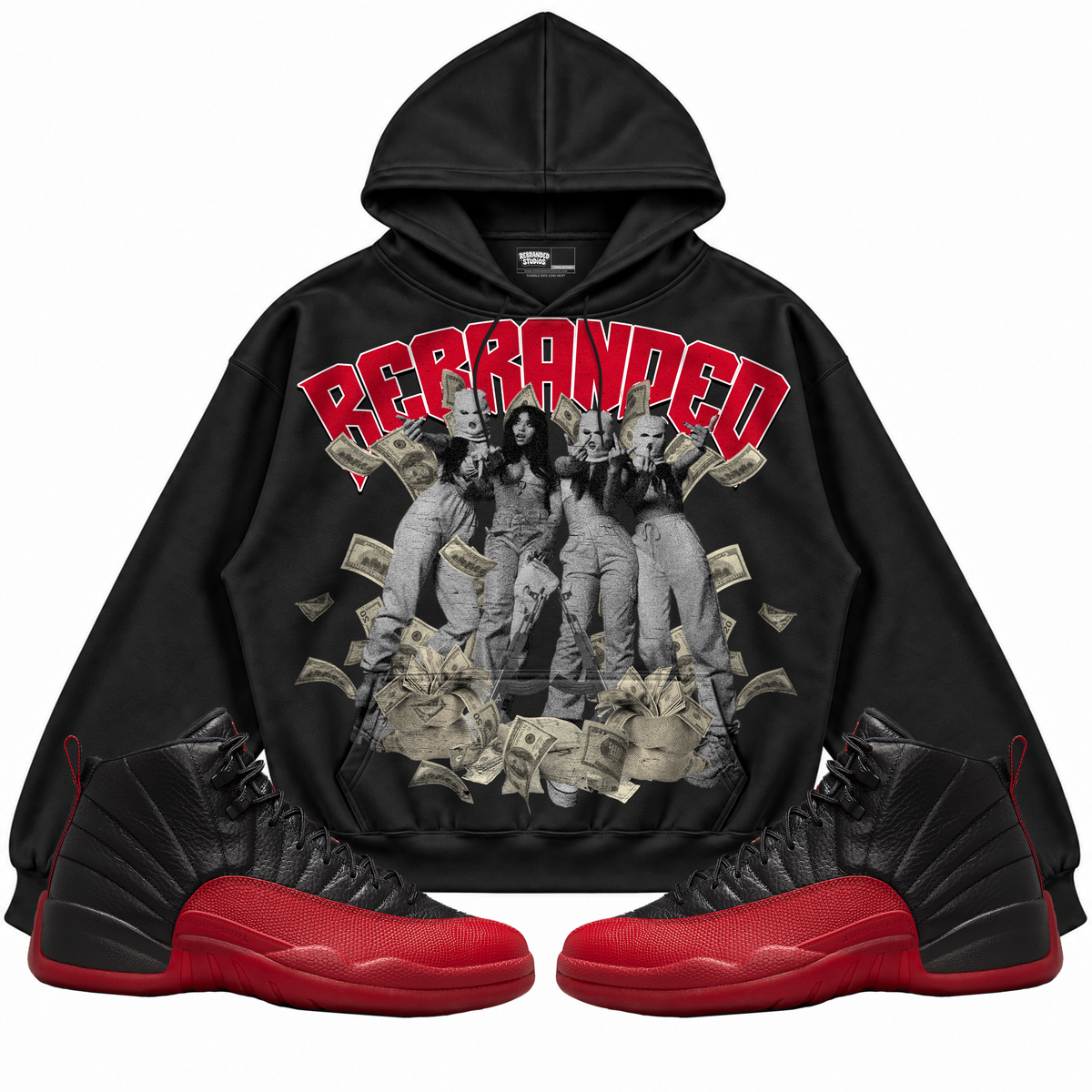 Rebranded Studios apparel — front styled with matching sneakers