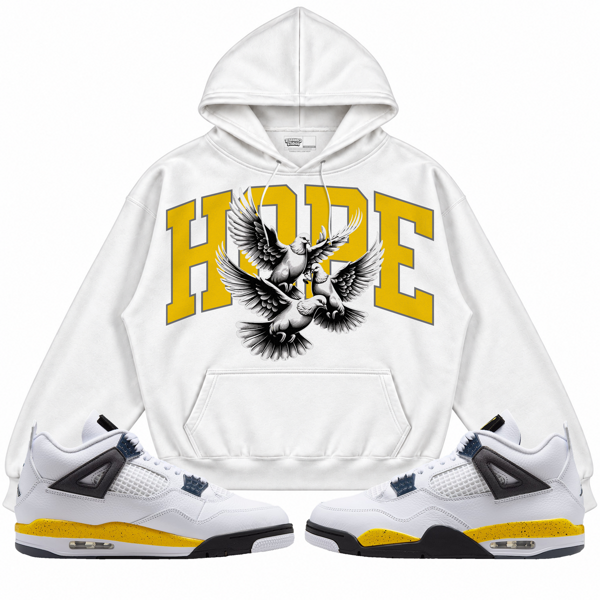 Rebranded Studios apparel — front styled with matching sneakers