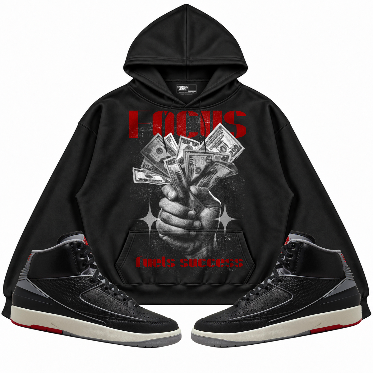 Rebranded Studios apparel — front styled with matching sneakers