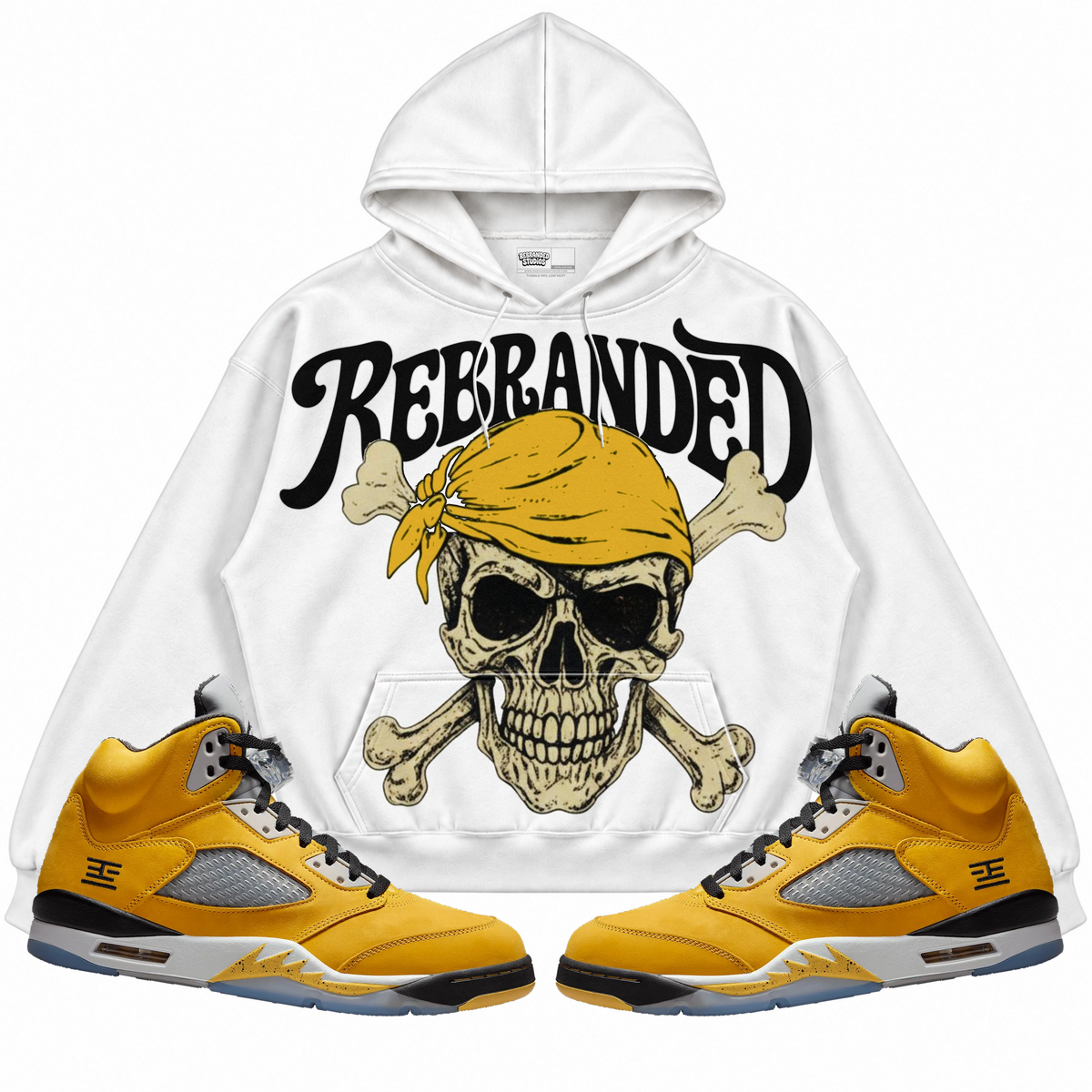 Rebranded Studios apparel — front styled with matching sneakers