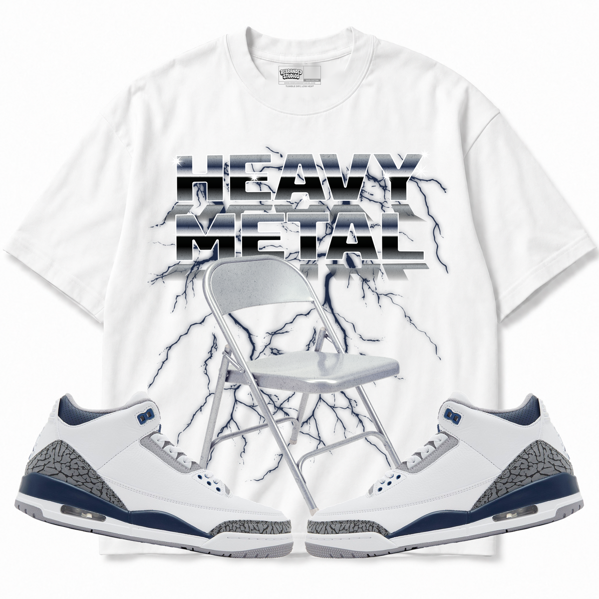 Rebranded Studios apparel — front styled with matching sneakers
