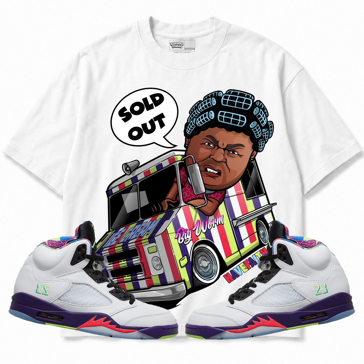 Rebranded Studios apparel — front styled with matching sneakers