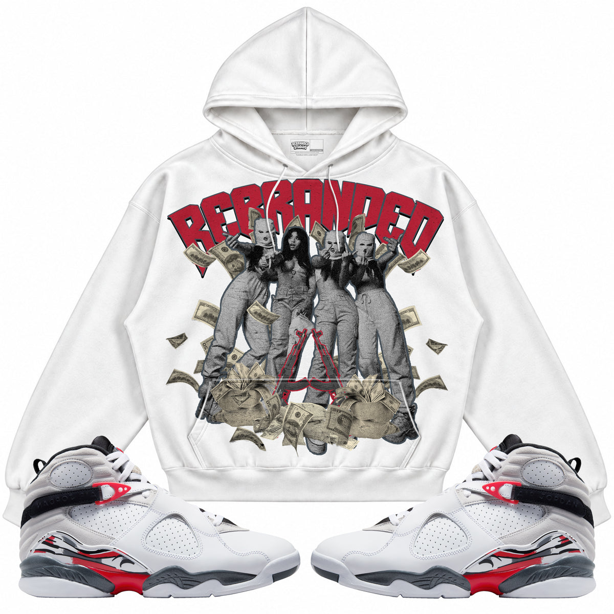 Rebranded Studios apparel — front styled with matching sneakers