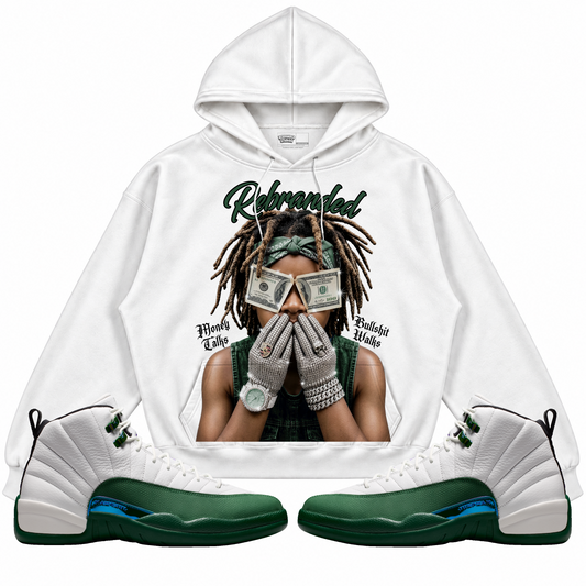 Rebranded Studios apparel — front styled with matching sneakers